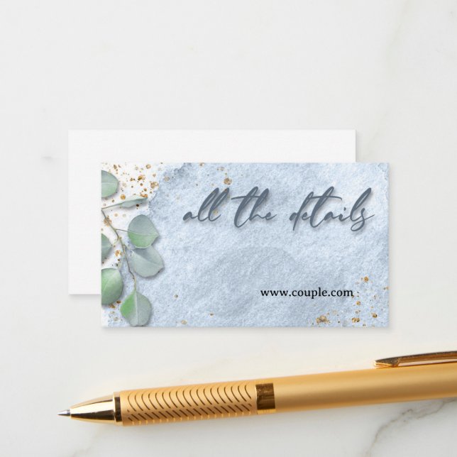 Carte de détails de mariage à l'aquarelle bleu pou (Devant/Arrière en situation)