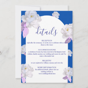 Carte de détails de mariage à l'arche florale bleu