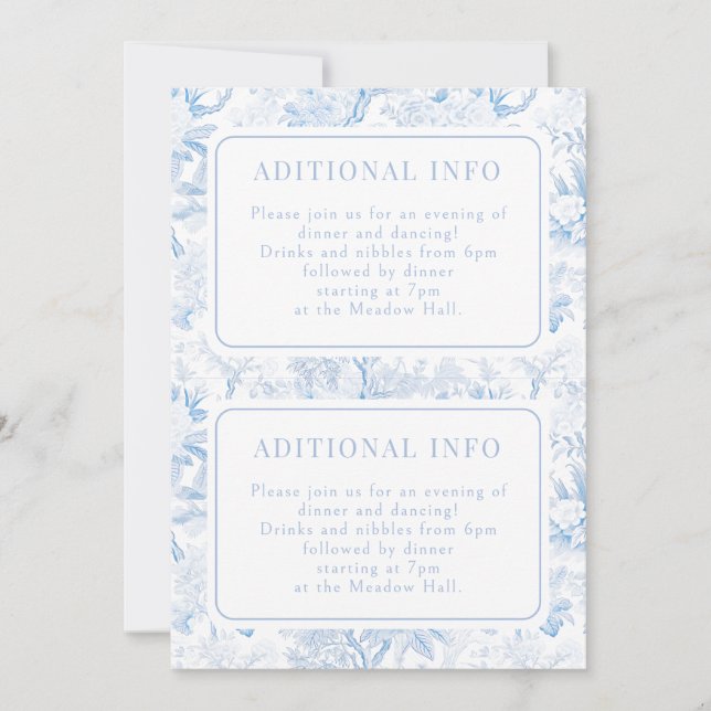 Carte de détails de mariage à motif floral bleu Ch (Devant)