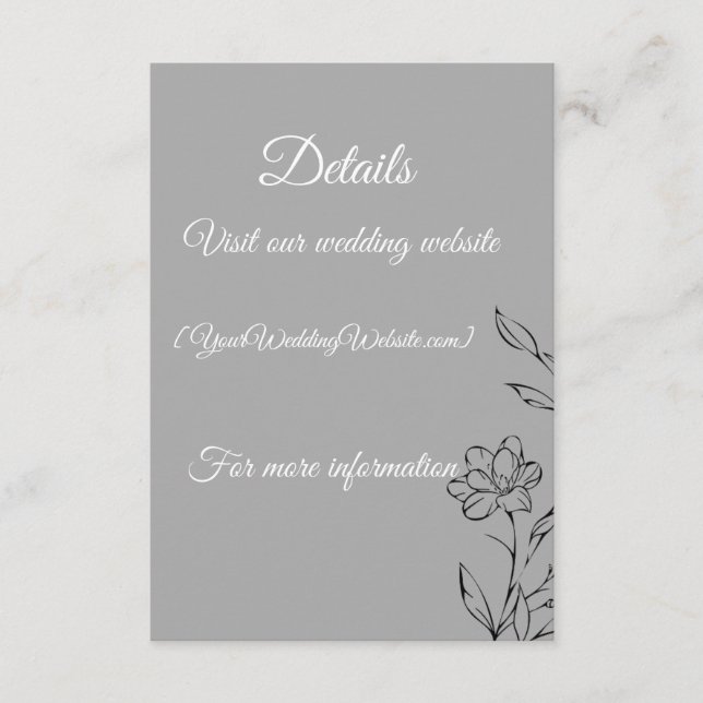 Carte de détails de mariage argent – Modifiable 3, (Devant)