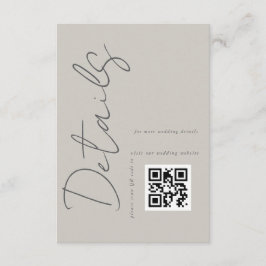 Carte de détails de mariage au code QR moderne Gri