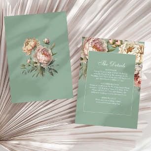 Carte de détails de mariage au jardin de pivoines