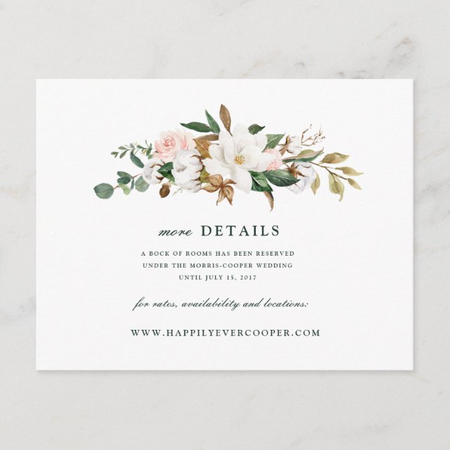 Carte de détails de mariage au magnolia aquarelle (Devant)