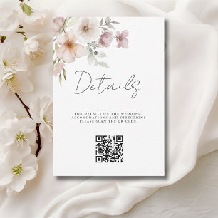 Carte de détails de mariage avec code QR floral ro