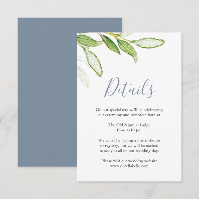 Carte de détails de mariage avec feuilles aquarell (Devant / Derrière)