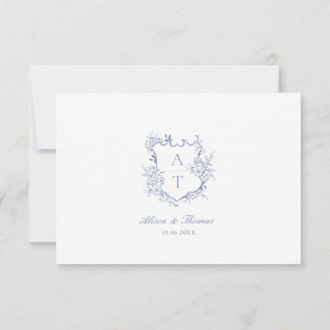 Carte de détails de mariage avec monogramme de bla (Dos)