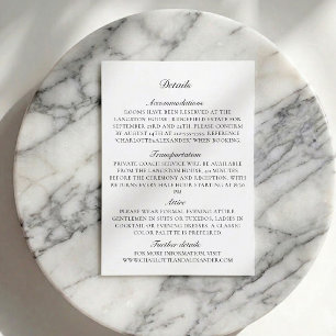Carte de détails de mariage blanc à l'ancienne