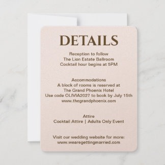 Carte de détails de mariage Blush | Soft Glam par