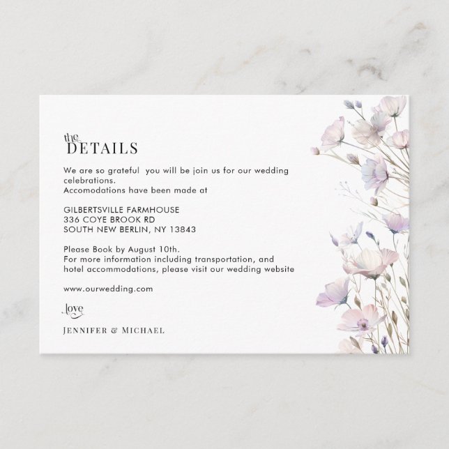Carte de détails de mariage bohème élégant à fleur (Devant)