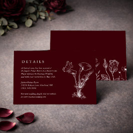 Carte de détails de mariage bordeaux floral élégan