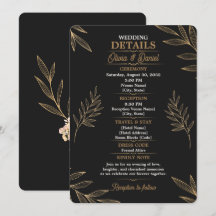 Carte de détails de mariage botanique Or Noir modi