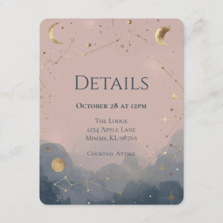 Carte de détails de mariage céleste boho Blush Blu