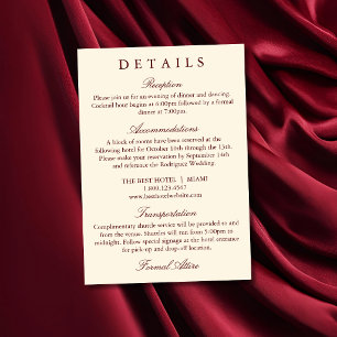 Carte de détails de mariage classique simple Bourg