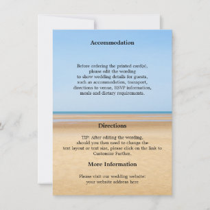 Carte de détails de mariage de destination de plag
