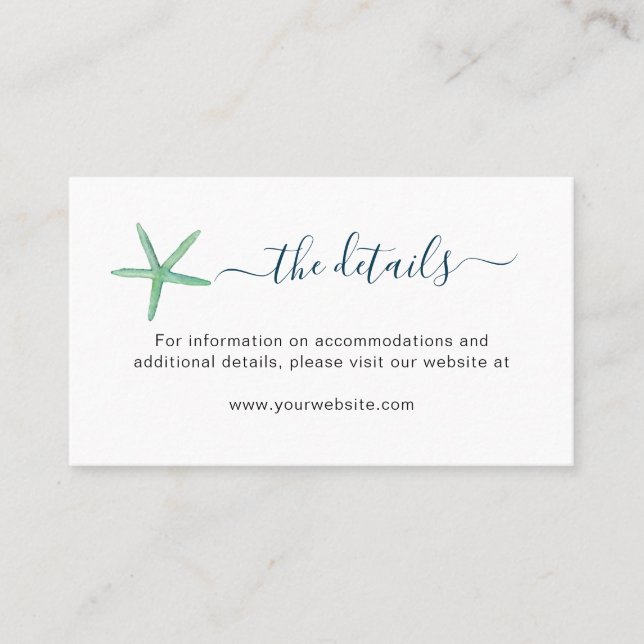 Carte de détails de mariage de la plage de l'étoil (Devant)