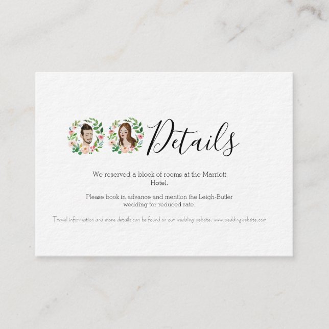 Carte de détails de mariage de plage illustrée (Devant)