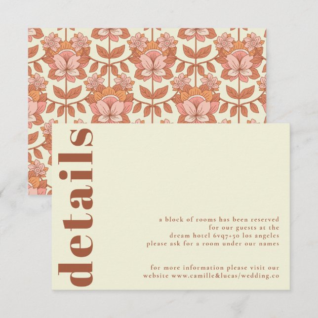 Carte de détails de Mariage d'inspiration Retro le (Devant / Derrière)