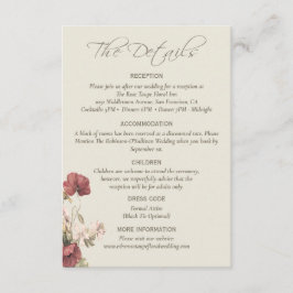 Carte de détails de mariage élégante aux fleurs de