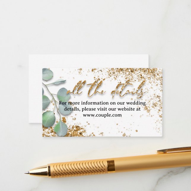 Carte de détails de mariage élégante avec paillett (Devant/Arrière en situation)