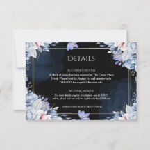 Carte de détails de mariage élégante bleu poussiér