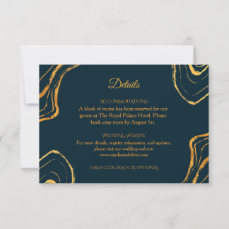 Carte de détails de mariage élégante bleu royal et
