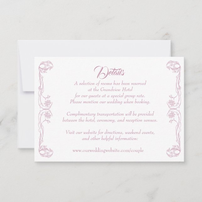 Carte de détails de mariage élégante – Filigrane d (Devant)