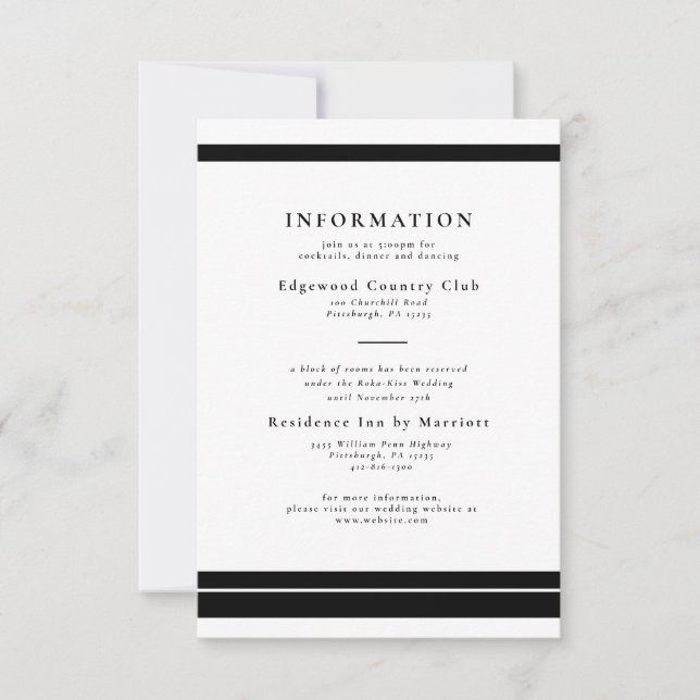 Carte de détails de mariage élégante noir et blanc (Devant)