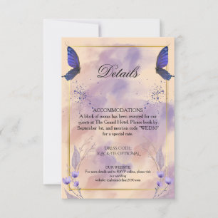 Carte de détails de mariage élégante papillon viol