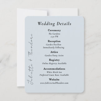 Carte de détails de mariage en lin bleu élégant