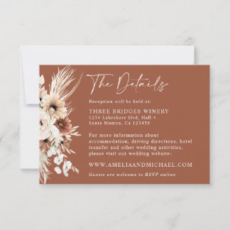 Carte de détails de mariage en terre cuite Boho Pa