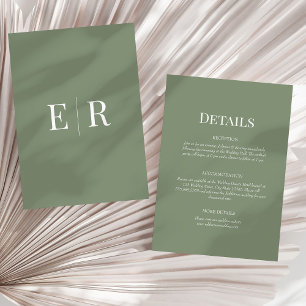 Carte de détails de mariage en vert olive doux ave
