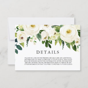 Carte de détails de mariage Fleurs blanches en fle