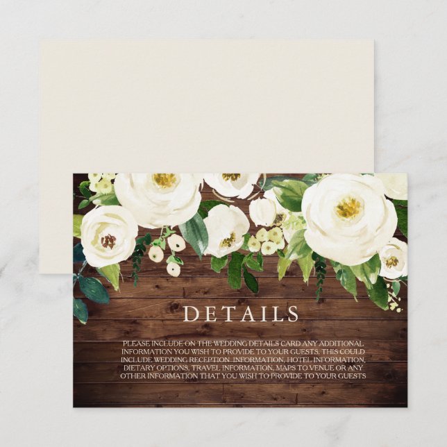 Carte de détails de mariage Fleurs en fleurs blanc (Devant / Derrière)