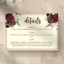 Carte de détails de mariage floral burgundy rustiq