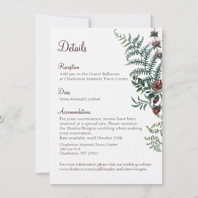 Carte de détails de mariage floral d'automne (Devant)