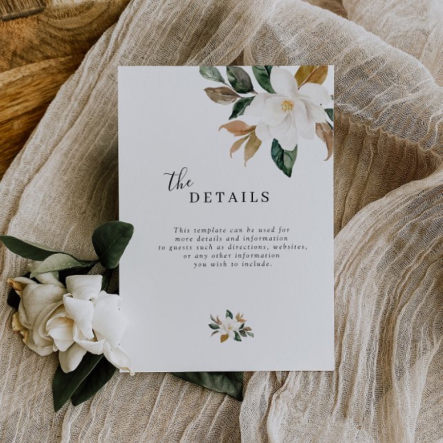 Carte de détails de mariage floral Magnolia (Créateur téléchargé)