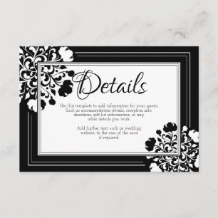 Carte de détails de Mariage Floral noir et blanc