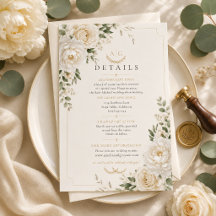 Carte de détails de mariage florale ivoire intempo