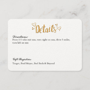 Carte de détails de mariage Gold Happily Ever Afte