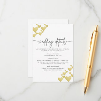 Carte de détails de mariage Golden Heartbeat