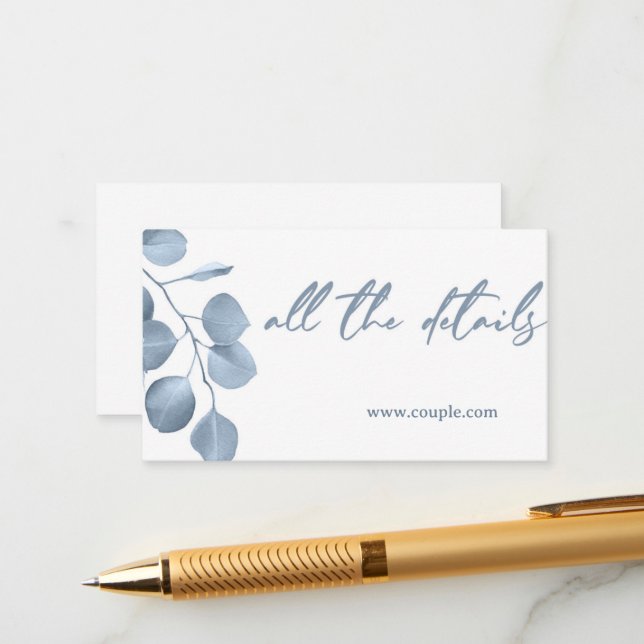 Carte de détails de mariage minimal bleu poussiére (Devant/Arrière en situation)