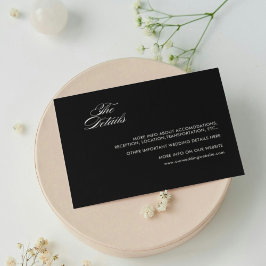 Carte de détails de mariage minimaliste rétro noir