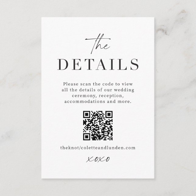 Carte de détails de mariage moderne avec QR Code à (Devant)