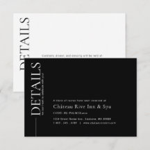 Carte de détails de mariage noir et blanc