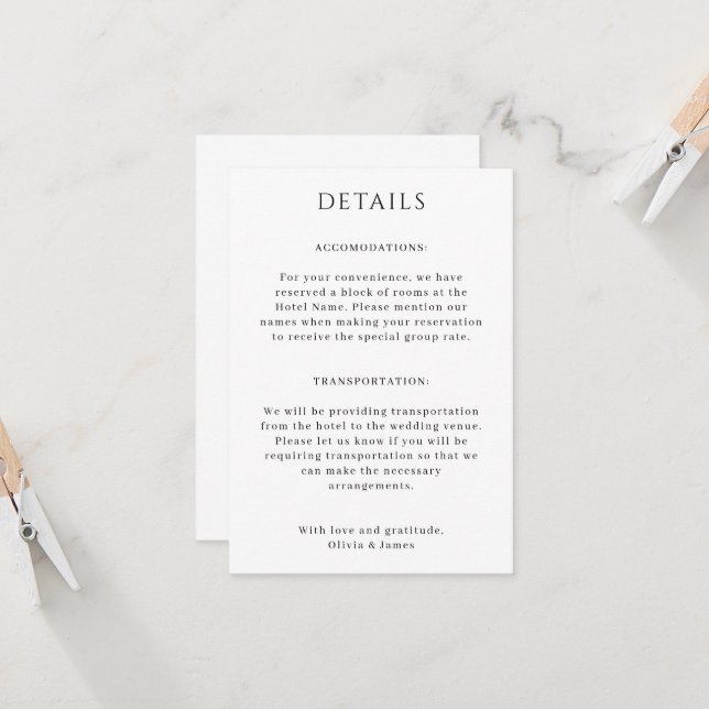 Carte de détails de mariage portrait (Devant/Arrière en situation)