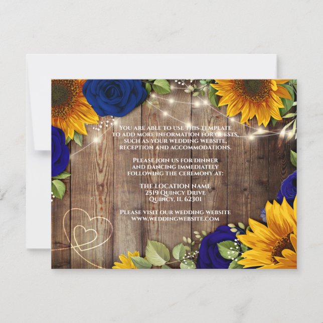 Carte de détails de mariage rustique aux tournesol (Devant)