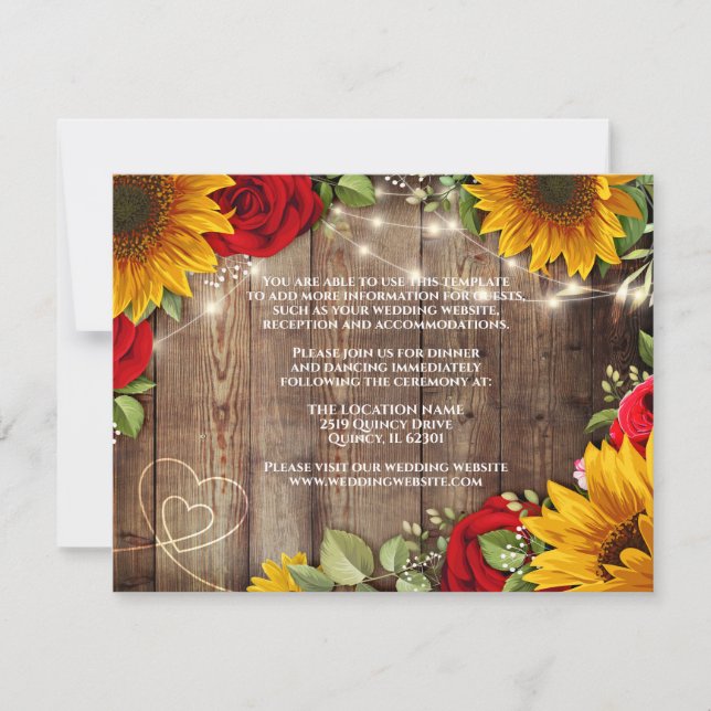 Carte de détails de mariage rustique tournesol et  (Devant)