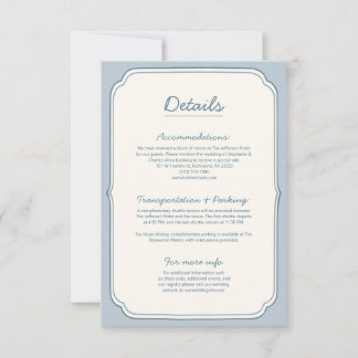 Carte de détails de mariage simple à rayures bleue