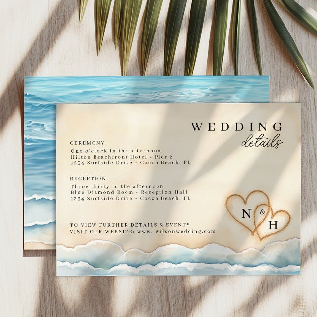 Carte de détails de mariage sur la plage avec Coeu (Wedding Details Enclosure Card)