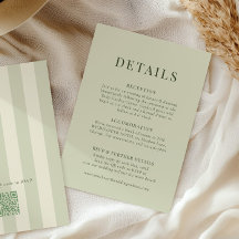 Carte de détails de mariage vert olive